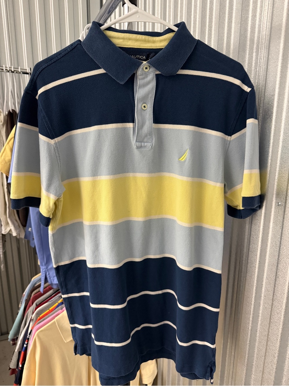 Nautica Men's Navy, Light Blue & Yellow Striped Polo